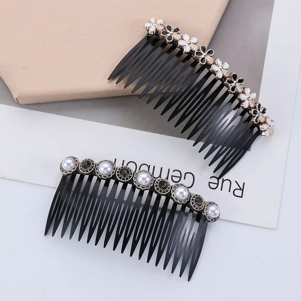 1PC Pearl Flower Rhinestone Inserted Hair Comb Buttons Bangs Hairpins Women's Fashion Headwear Hair Accessories