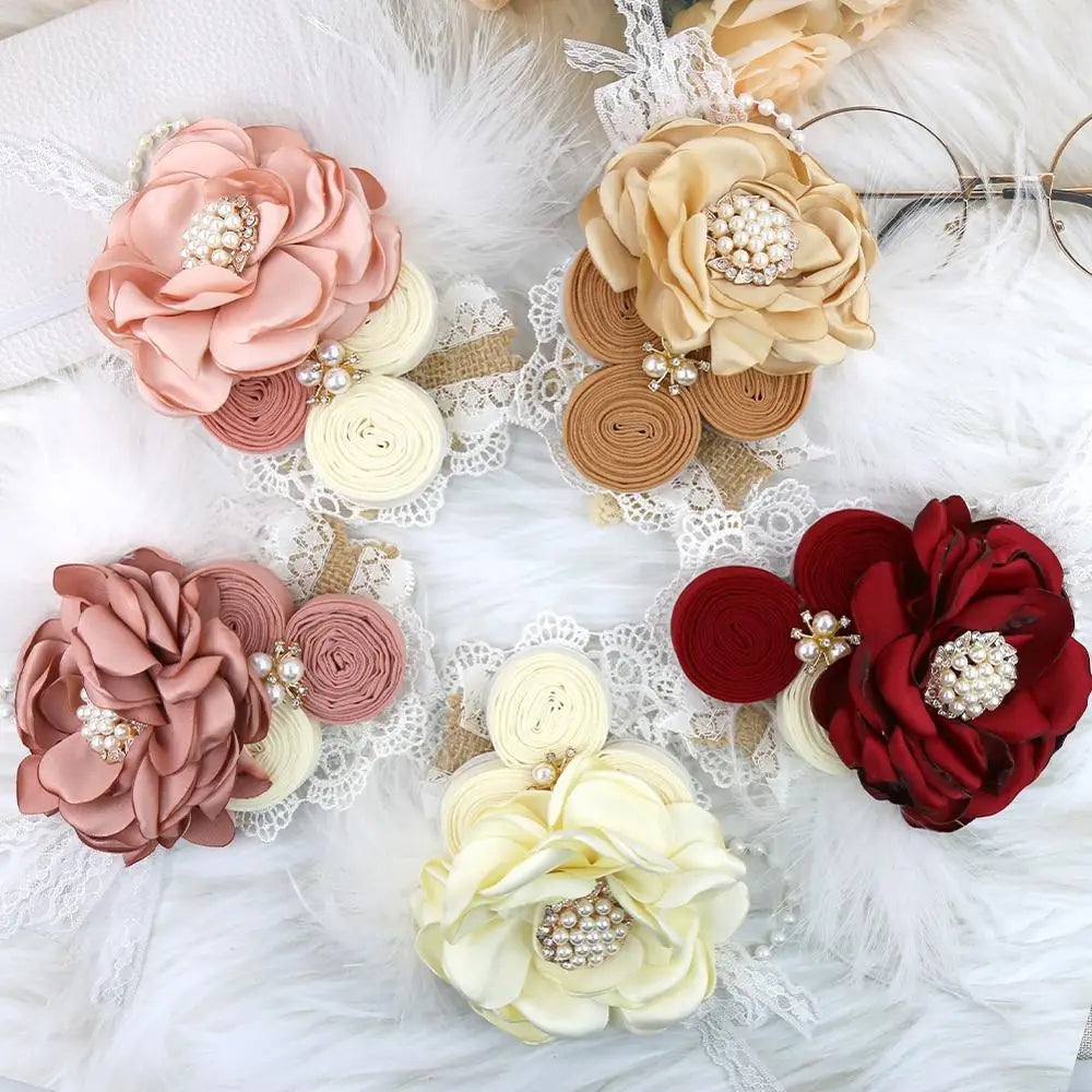 Vintage Flower Headband Baby Girls Headwraps Newborn Photography Props Gifts Lace Elastic Hair Bands Pearl Feather Accessories