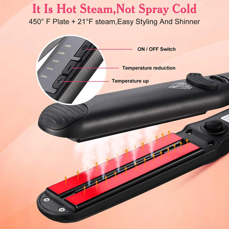 2 IN 1 Hair Iron Professional Steam Hair Straightener Hair Curler Ceramic Curling Style Tools