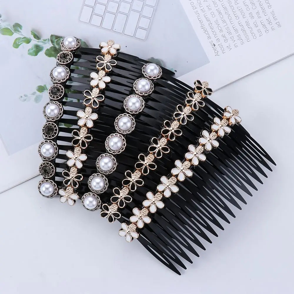 1PC Pearl Flower Rhinestone Inserted Hair Comb Buttons Bangs Hairpins Women's Fashion Headwear Hair Accessories