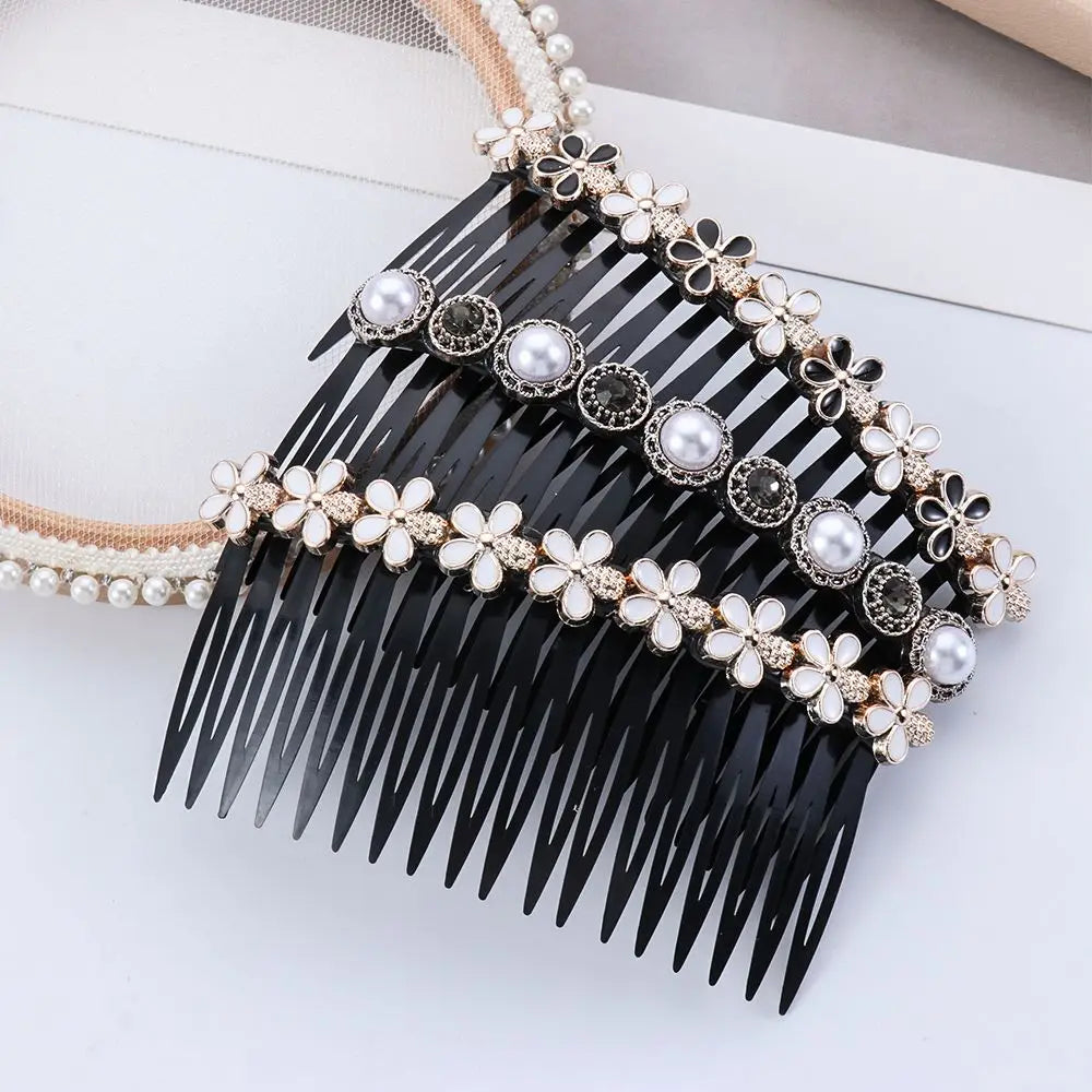 1PC Pearl Flower Rhinestone Inserted Hair Comb Buttons Bangs Hairpins Women's Fashion Headwear Hair Accessories