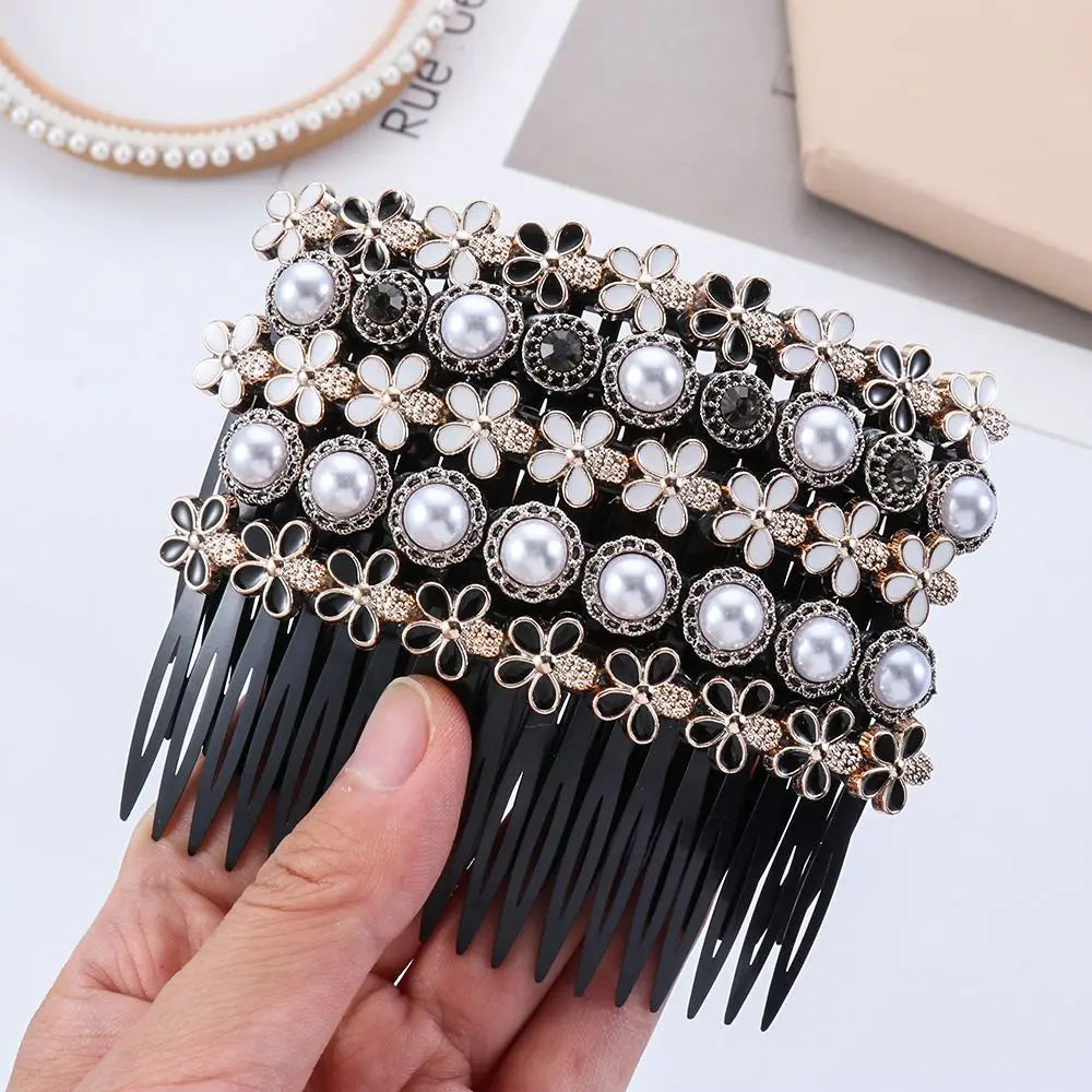 1PC Pearl Flower Rhinestone Inserted Hair Comb Buttons Bangs Hairpins Women's Fashion Headwear Hair Accessories