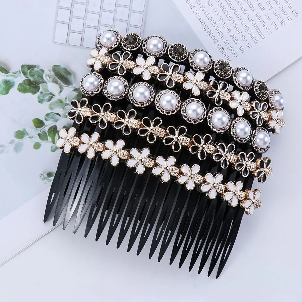 1PC Pearl Flower Rhinestone Inserted Hair Comb Buttons Bangs Hairpins Women's Fashion Headwear Hair Accessories