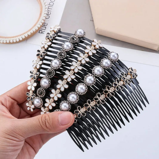 1PC Pearl Flower Rhinestone Inserted Hair Comb Buttons Bangs Hairpins Women's Fashion Headwear Hair Accessories