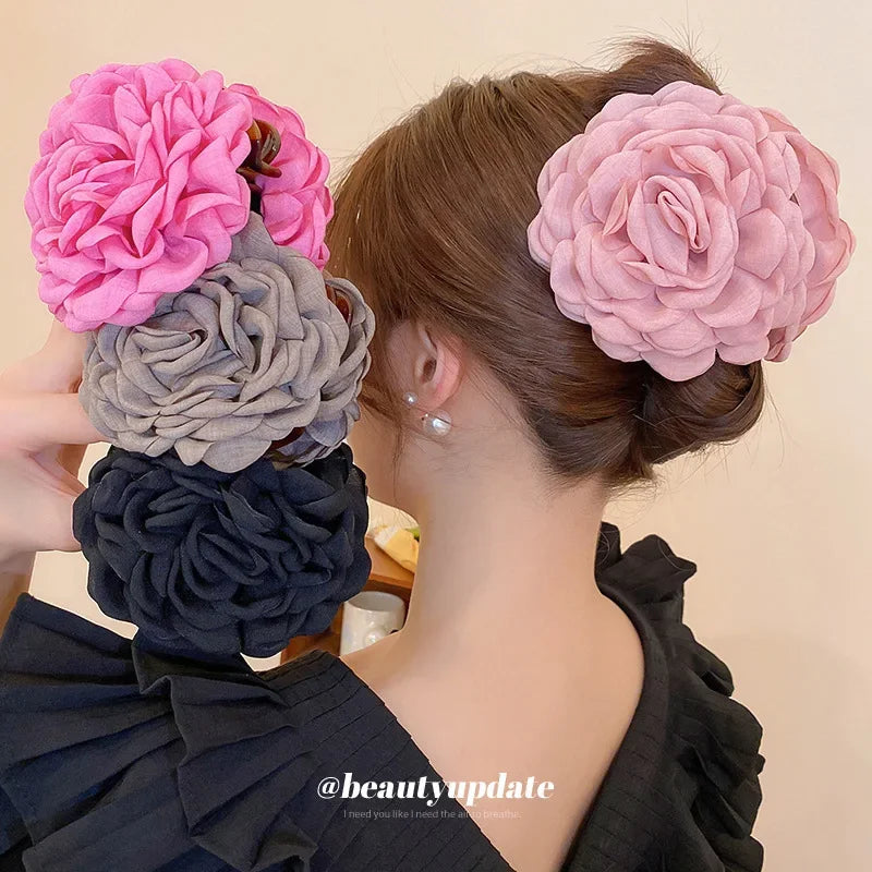 Women's Double-sided Three-dimensional Rose Claw Clip Fashionable Back Spoon Shark Clip New Sweet Girl Hair Clip Accessories