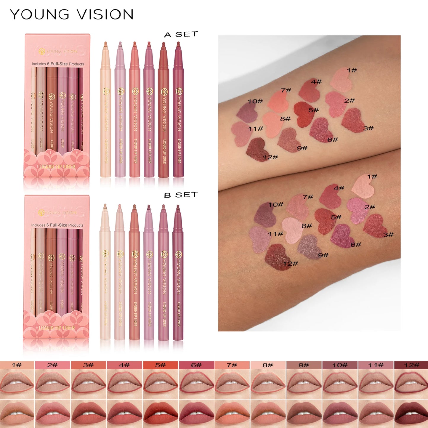 YOUNG VISION matte 6-color liquid lipliner set sponge gourd head fog face nude lipstick pen