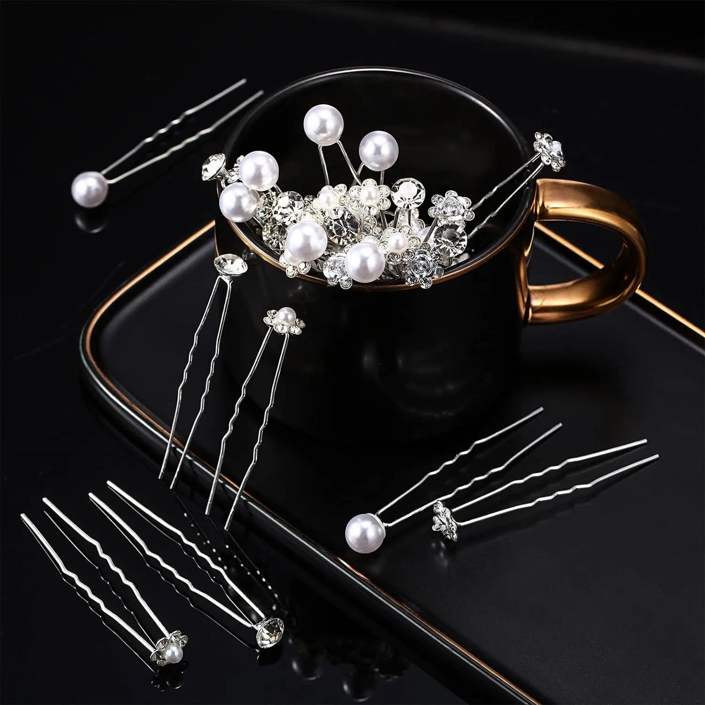 20pcs Pearl Crystal Hairpin Elegant Wedding Bridal U-shaped Metal Hair Comb Forks for Women Hairstyle Clips Jewelry Accessories