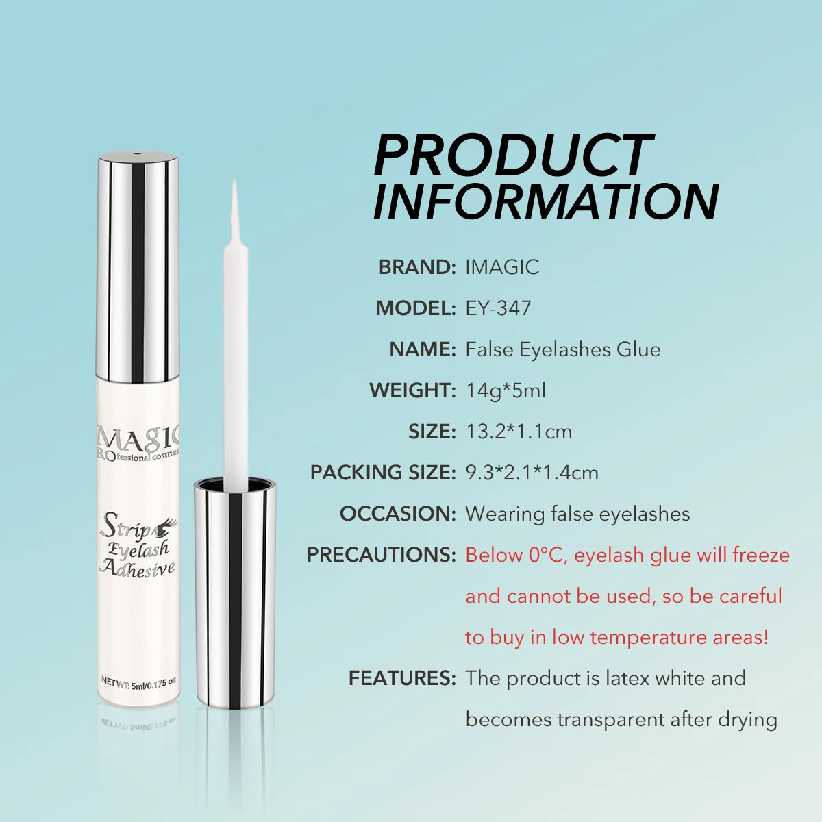 IMAGIC 5ml False Eyelash Extension Glue Waterproof Fast Dry Long Lasting Strong No Irritation Transparent Eyelash Primer Tools