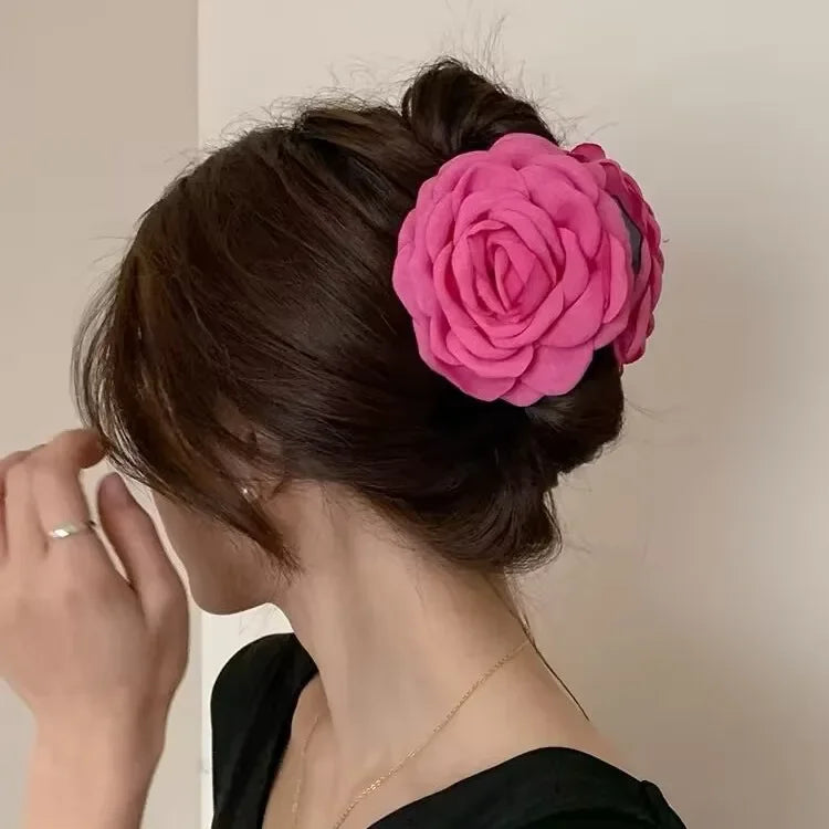 Women's Double-sided Three-dimensional Rose Claw Clip Fashionable Back Spoon Shark Clip New Sweet Girl Hair Clip Accessories