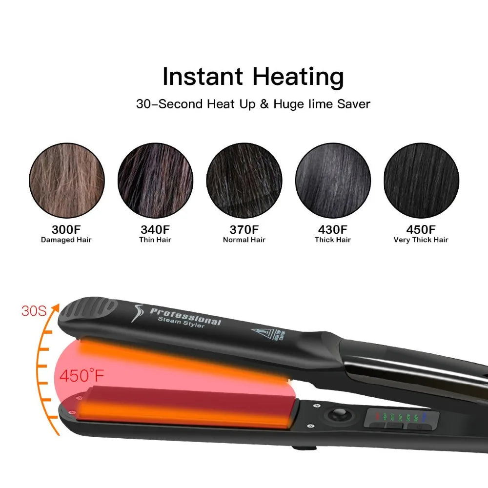 2 IN 1 Hair Iron Professional Steam Hair Straightener Hair Curler Ceramic Curling Style Tools