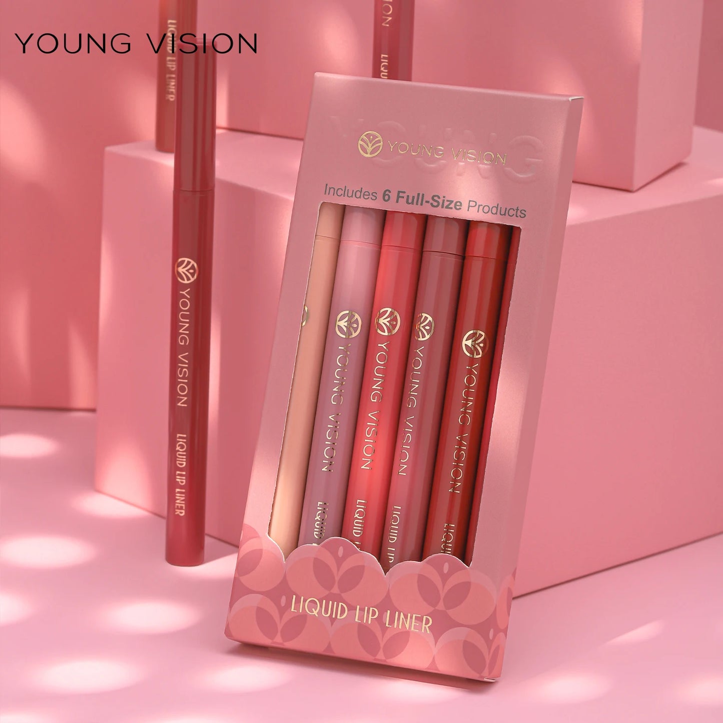 YOUNG VISION matte 6-color liquid lipliner set sponge gourd head fog face nude lipstick pen