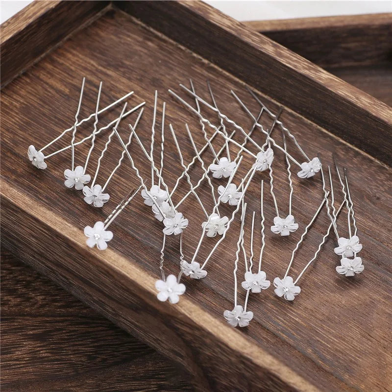 20pcs Pearl Crystal Hairpin Elegant Wedding Bridal U-shaped Metal Hair Comb Forks for Women Hairstyle Clips Jewelry Accessories