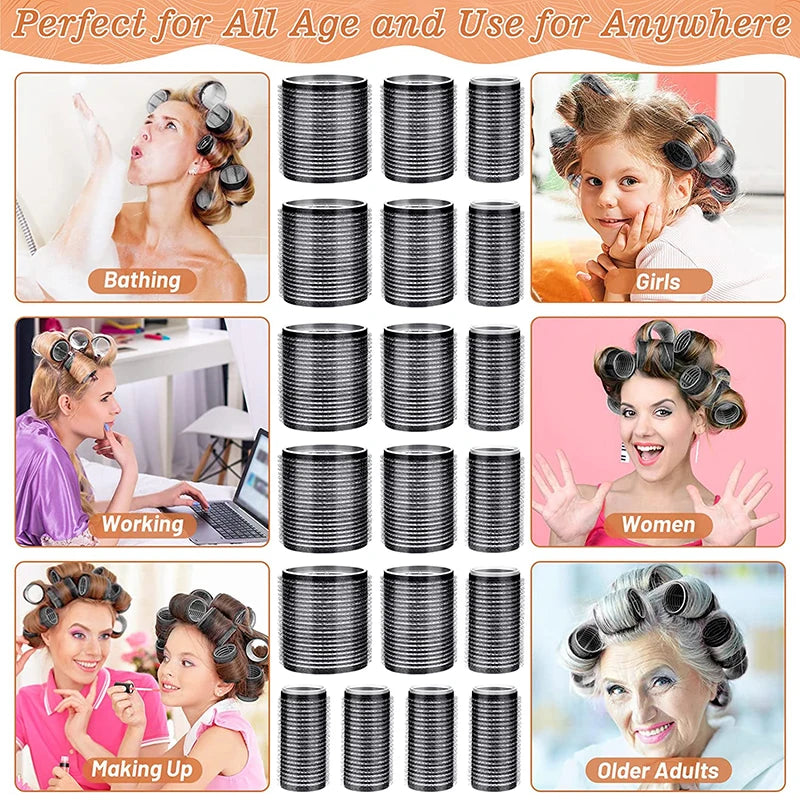 13pcs Black Self Grip Hair Rollers No Heat Hair Curlers Heatless Curls Hair Bangs Volume Self-adhesive Hook DIY Styling Tools