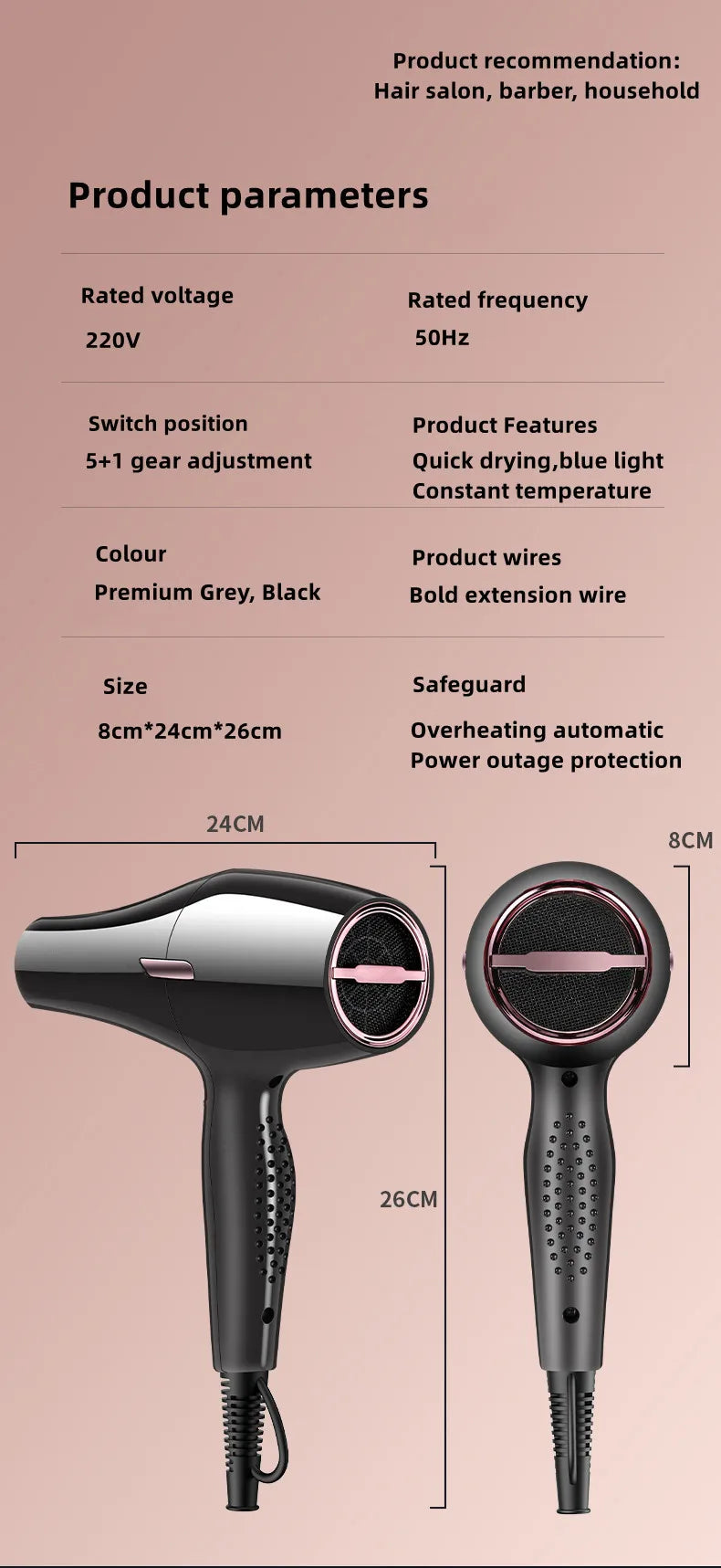 2023 Professional Hair Salon Hair Dryer 3000W High-Power Strong Wind Speed Dry Blue Light Ion Mute Home Salon Hair Styling Tool