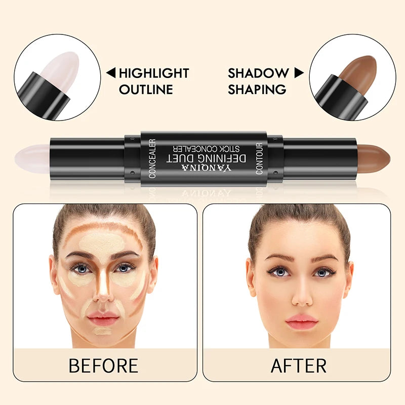 Face Foundation Concealer Pen Highlight Stick Cosmetic Double-end Pencil Facial Corrector Pen V-face Shaping Long Lasting Makeup