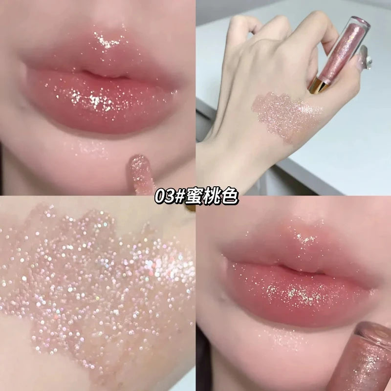 Moisturizing Mirror Pearl Glitter Lip Oil Long-lasting Plumping Gloss Lip Tint Makeup Sparkle Water Light Glaze Liquid Lipsticks