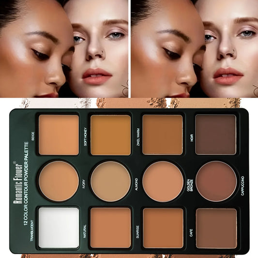 12-color bronze powder palette, matte brightening palette, concealer and highlight three-dimensional makeup, contouring face, bl