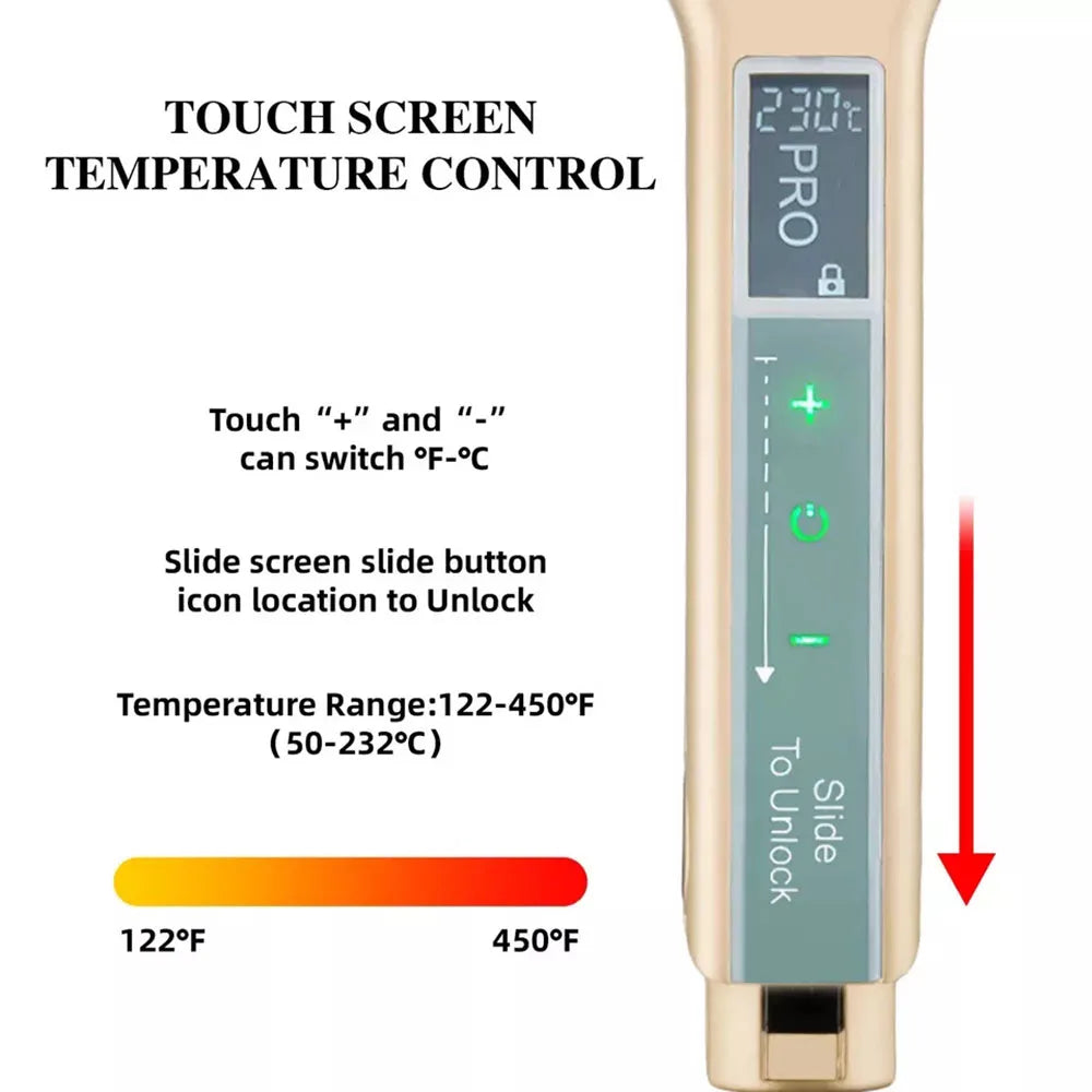 Touch Screen MCH Wide Plate Gold Brazilian Keratin Treatment Titanium 230℃ Professional Permanent Flat Iron Hair Straightener