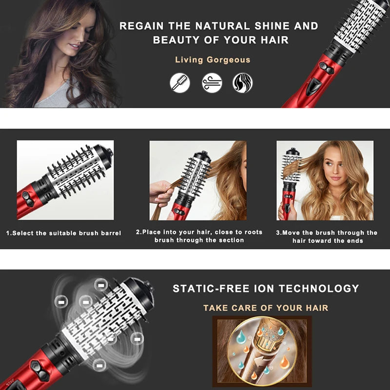 Hot Air Brush 2 In 1 Styler Rotary Head Professional One Step Hair Volumizer Brush Hair Dryer And Straightener Sets