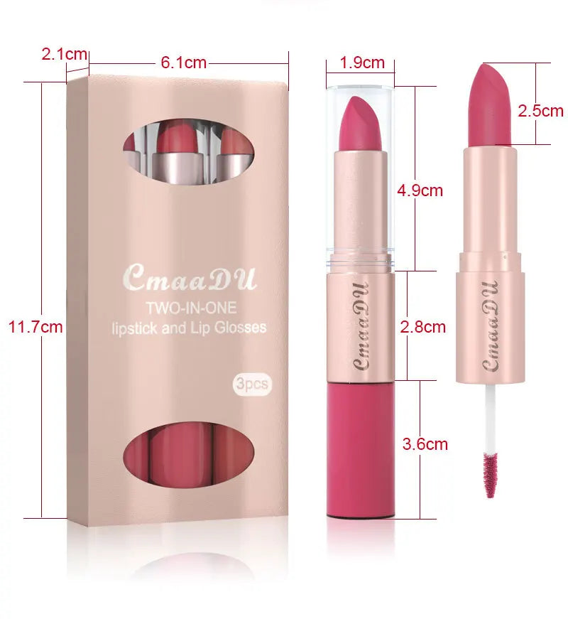 3 packs 2-in-1 lipstick and lip gloss