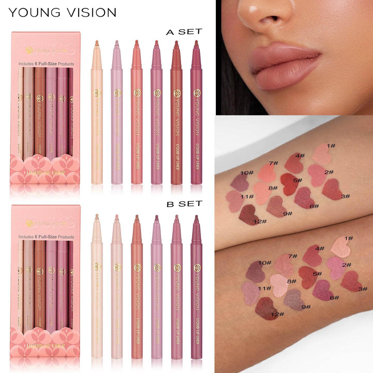 YOUNG VISION matte 6-color liquid lipliner set sponge gourd head fog face nude lipstick pen