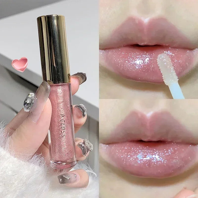 Moisturizing Mirror Pearl Glitter Lip Oil Long-lasting Plumping Gloss Lip Tint Makeup Sparkle Water Light Glaze Liquid Lipsticks