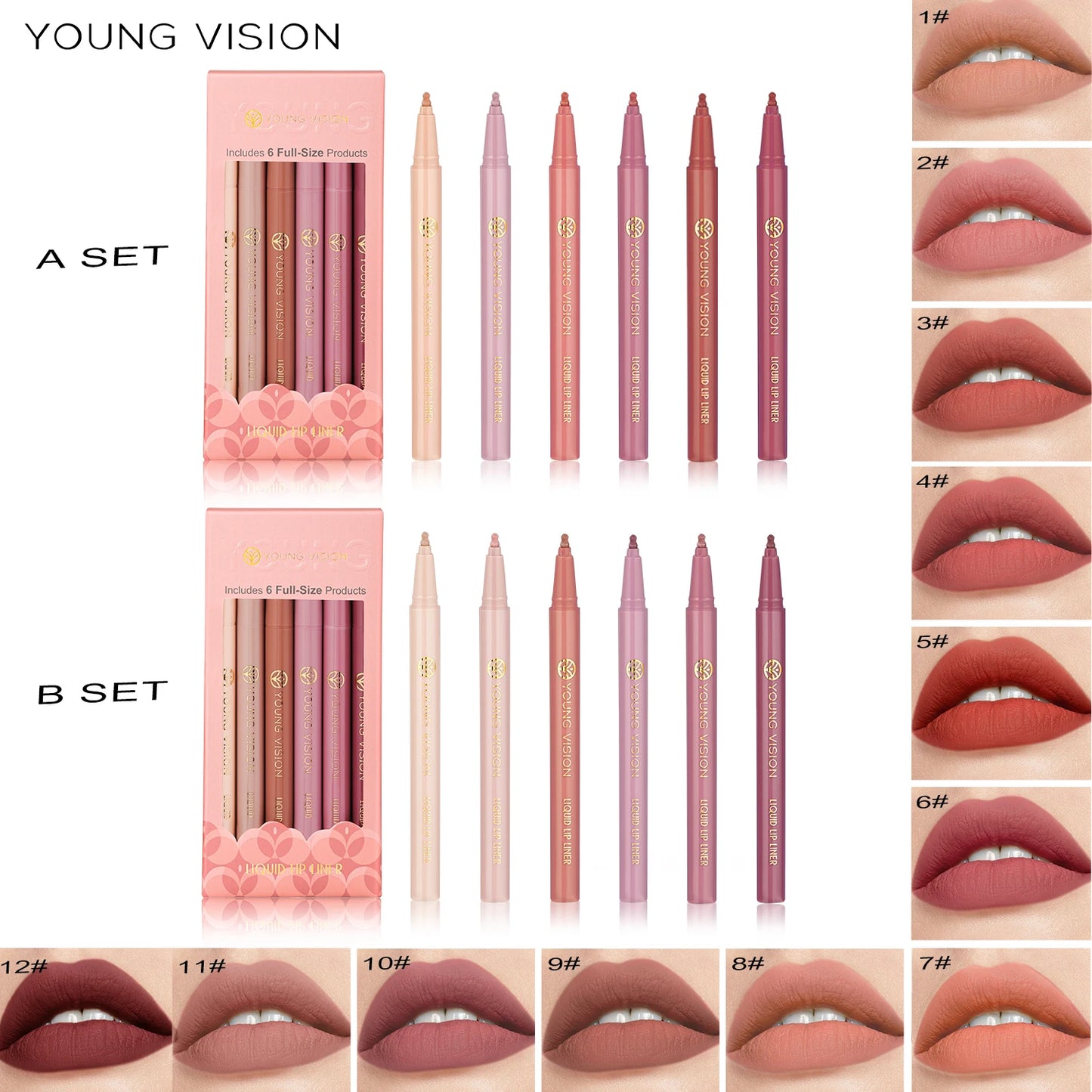 YOUNG VISION matte 6-color liquid lipliner set sponge gourd head fog face nude lipstick pen