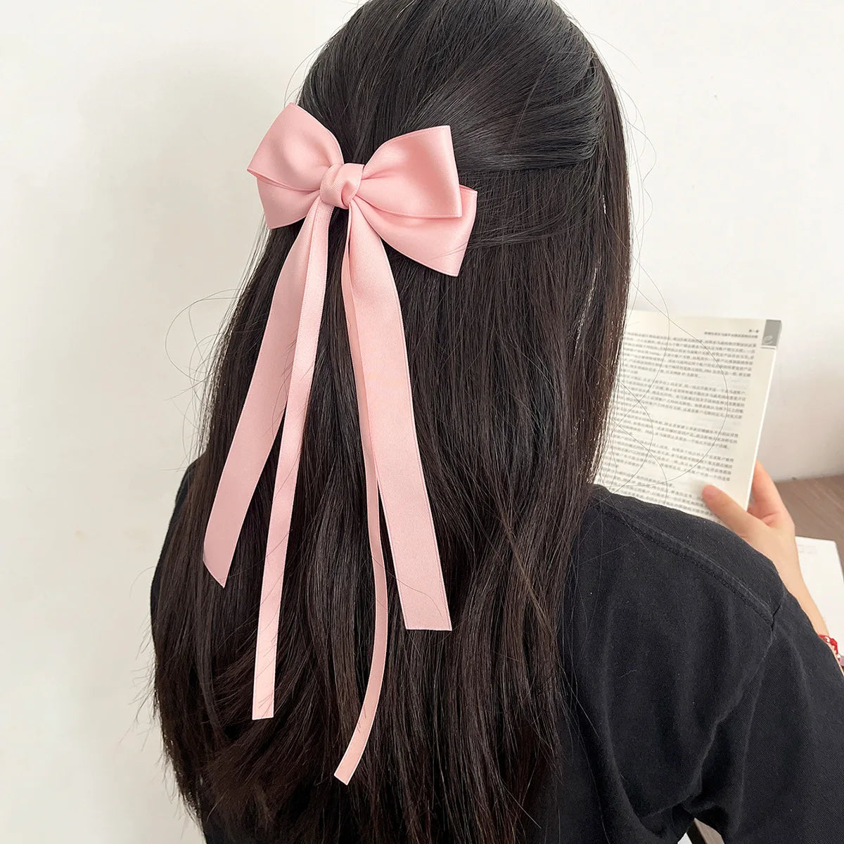 Korean Solid Color Ribbon Double Bowknot Hair Clips for Women Girls Trendy Big Bow Long Tassel Silver Barrettes Pin Accessories