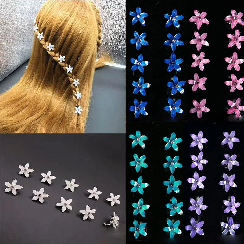 10PCS/Lot Wedding Bridal Hair Claws Girls Small Cute Crystal Flowers Metal Hair Clips Women Mini Headwear Hair Accessories