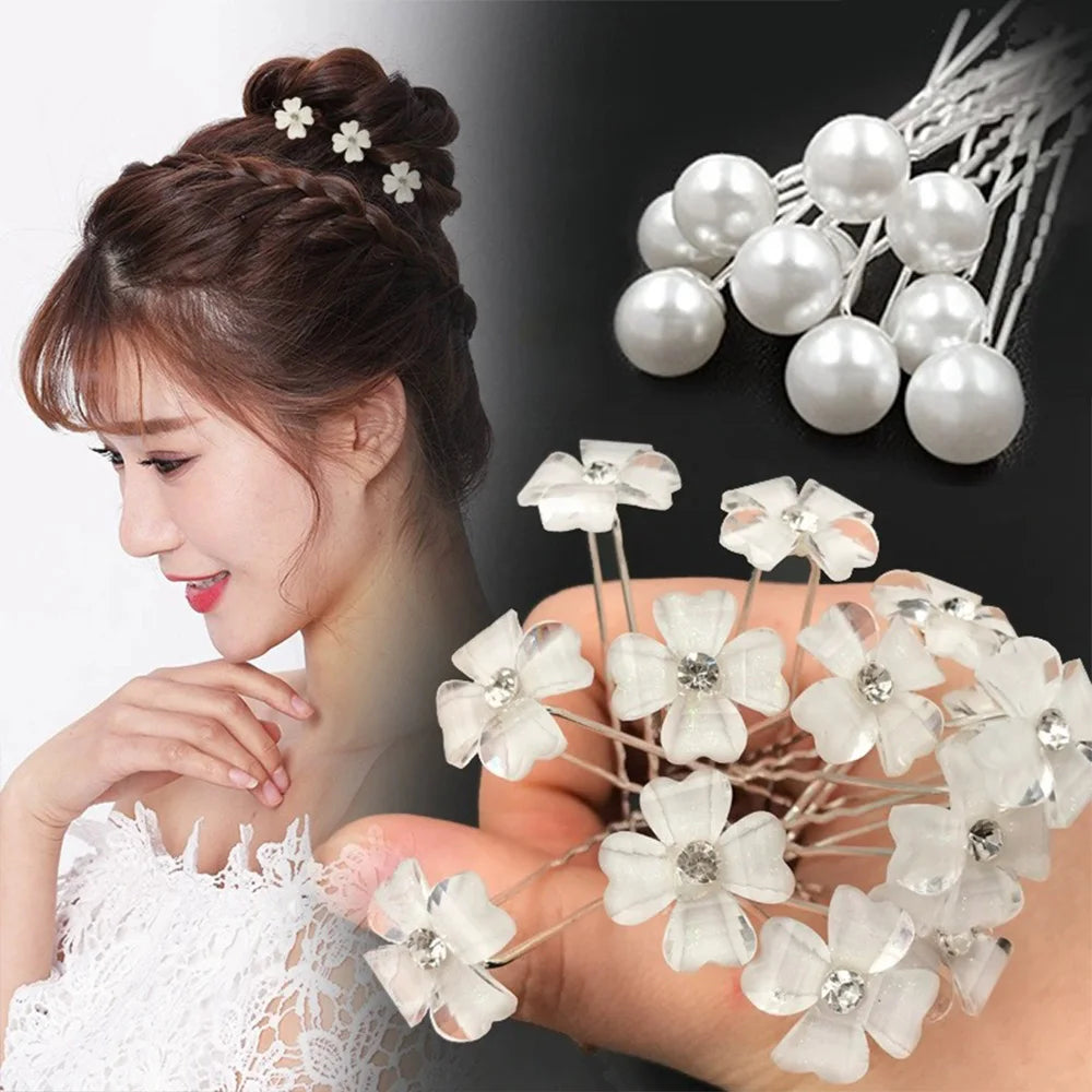 20pcs Pearl Crystal Hairpin Elegant Wedding Bridal U-shaped Metal Hair Comb Forks for Women Hairstyle Clips Jewelry Accessories