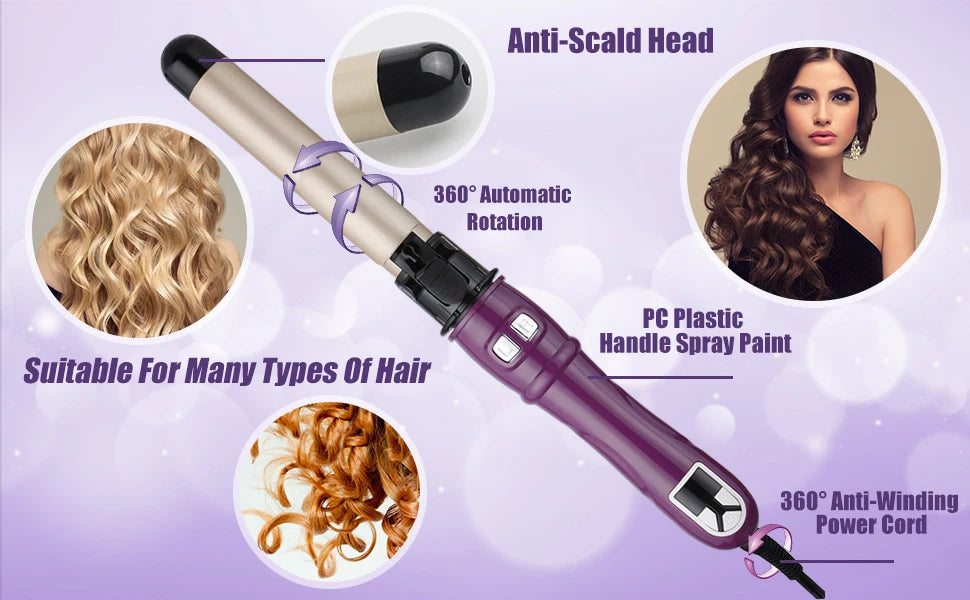 1.1/1.25inch Rotating Curling Iron Curling Wand Automatic Hair Curler 30s Instant Heat Auto Hair Waver Hair Styling Irons