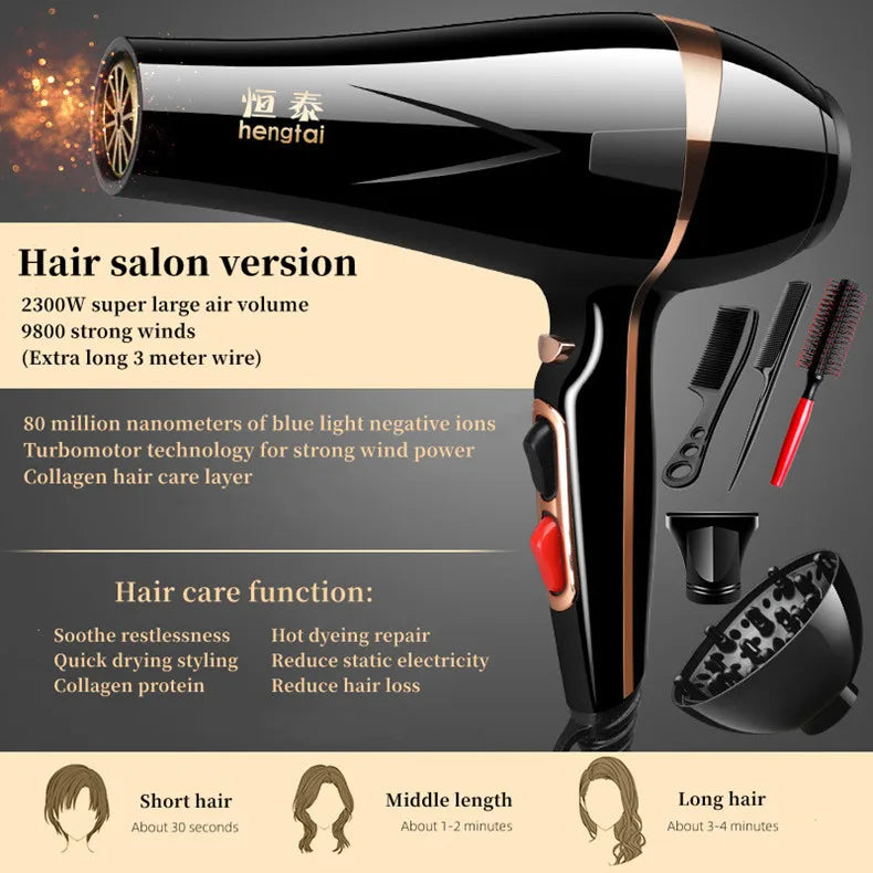 2023 Professional Hair Salon Hair Dryer 3000W High-Power Strong Wind Speed Dry Blue Light Ion Mute Home Salon Hair Styling Tool