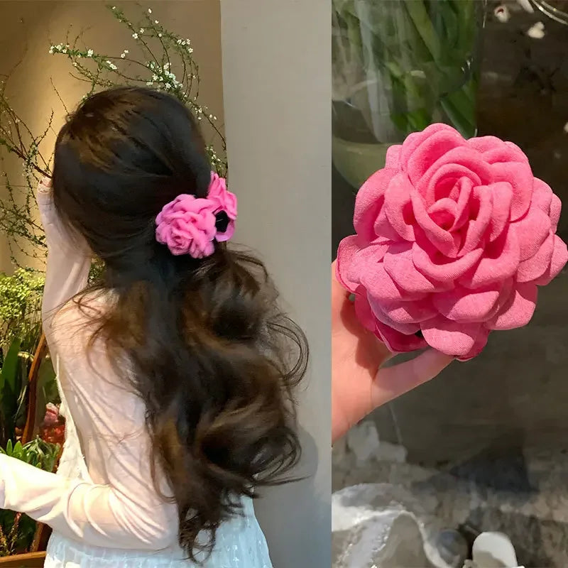 Women's Double-sided Three-dimensional Rose Claw Clip Fashionable Back Spoon Shark Clip New Sweet Girl Hair Clip Accessories