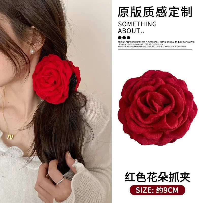 Women's Double-sided Three-dimensional Rose Claw Clip Fashionable Back Spoon Shark Clip New Sweet Girl Hair Clip Accessories