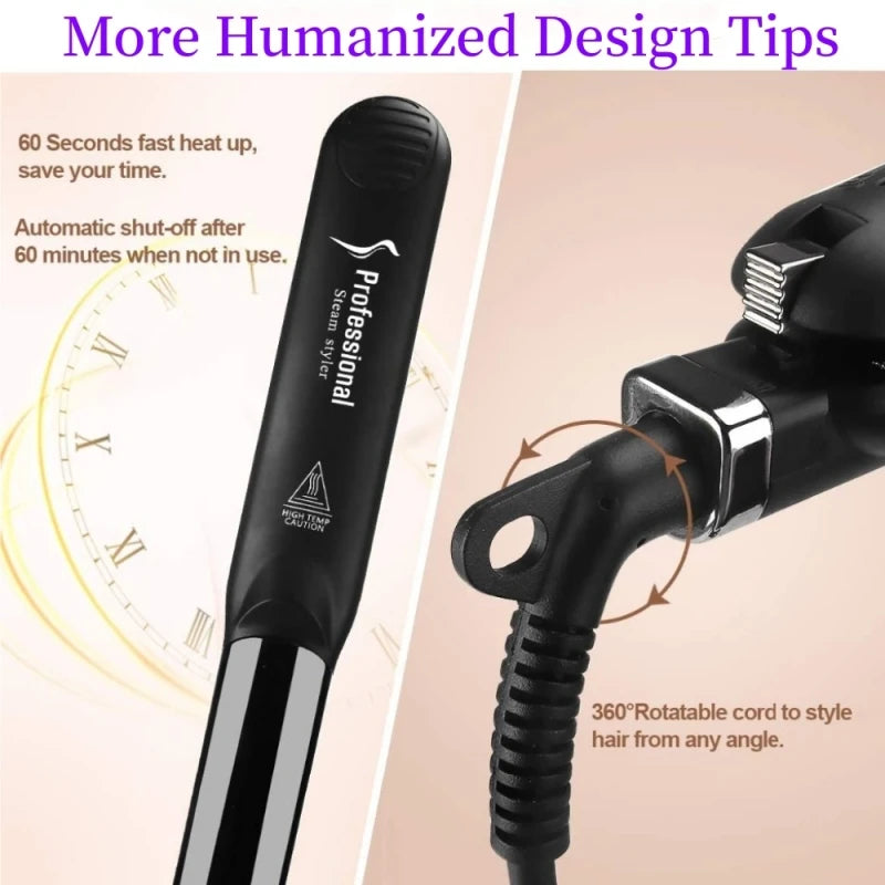 2 IN 1 Hair Iron Professional Steam Hair Straightener Hair Curler Ceramic Curling Style Tools