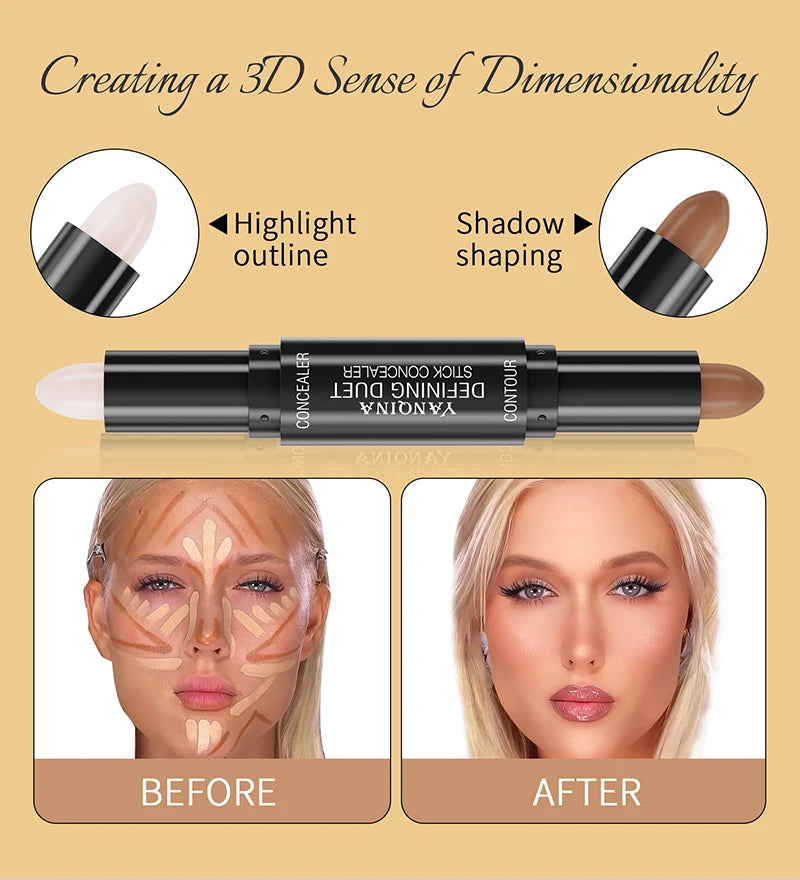 Face Foundation Concealer Pen Highlight Stick Cosmetic Double-end Pencil Facial Corrector Pen V-face Shaping Long Lasting Makeup