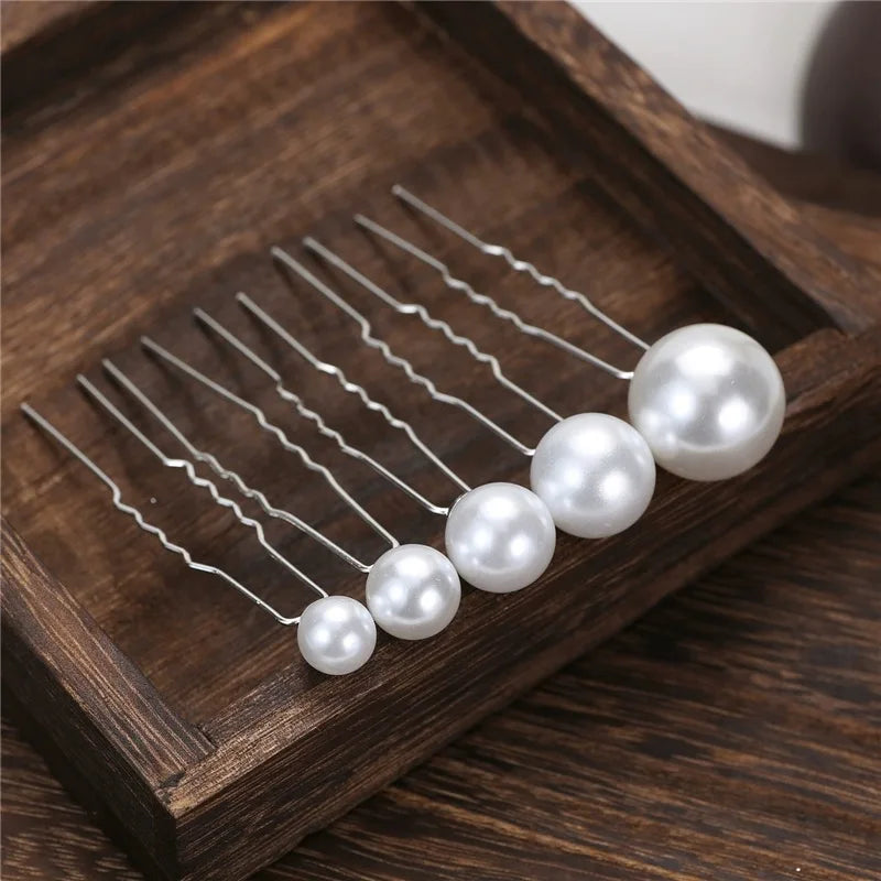 20pcs Pearl Crystal Hairpin Elegant Wedding Bridal U-shaped Metal Hair Comb Forks for Women Hairstyle Clips Jewelry Accessories