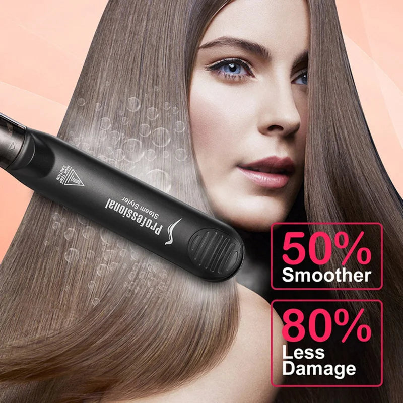 2 IN 1 Hair Iron Professional Steam Hair Straightener Hair Curler Ceramic Curling Style Tools